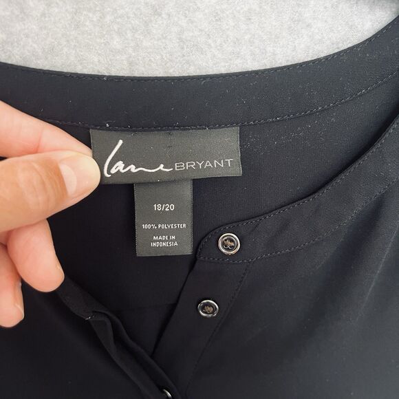 Lane Bryant Popover Top 18/20 Black Lightweight Split Back Office Goth Corporate - Picture 5 of 10